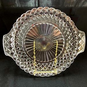 LARGE VINTAGE CLEAR CUT GLASS SERVING PLATTER - 10″ Round